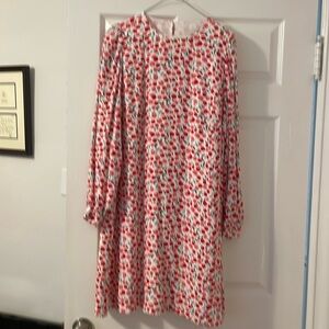 Loft Cherry Print Long Sleeve Dress Lined Large